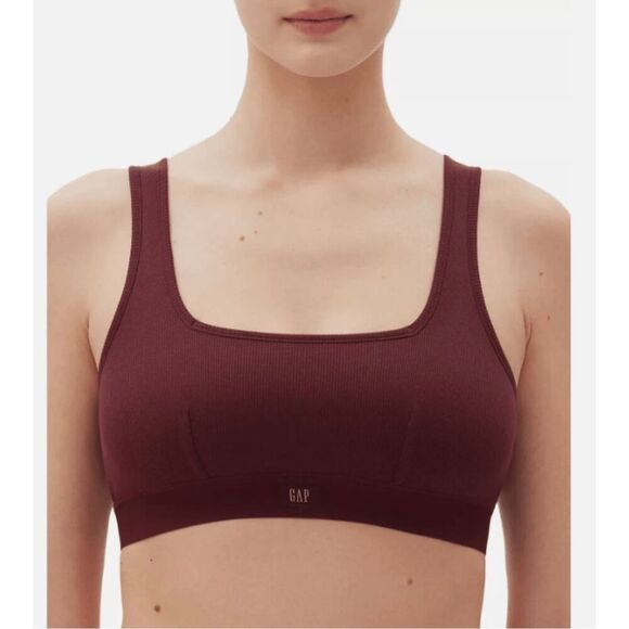 Lot of 2 GapBody NWT size Small rib bralettes - black and maroon - Picture 4 of 7